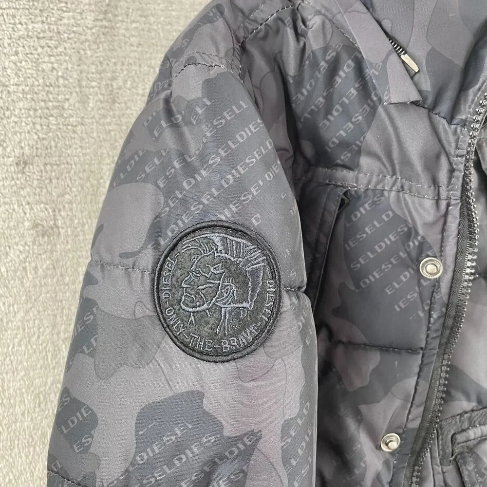 Diesel Jacket Boys 3T Black Camo Puffer‎ Zip Pockets Long Sleeve Button Up